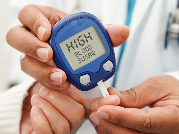 Blood glucose meter displaying a HIGH reading.