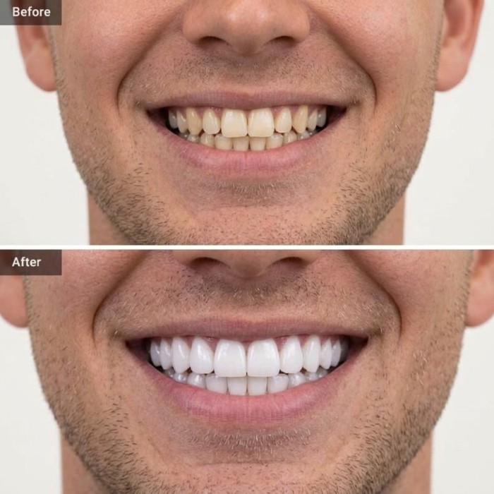 Before and after dental veneers transformation